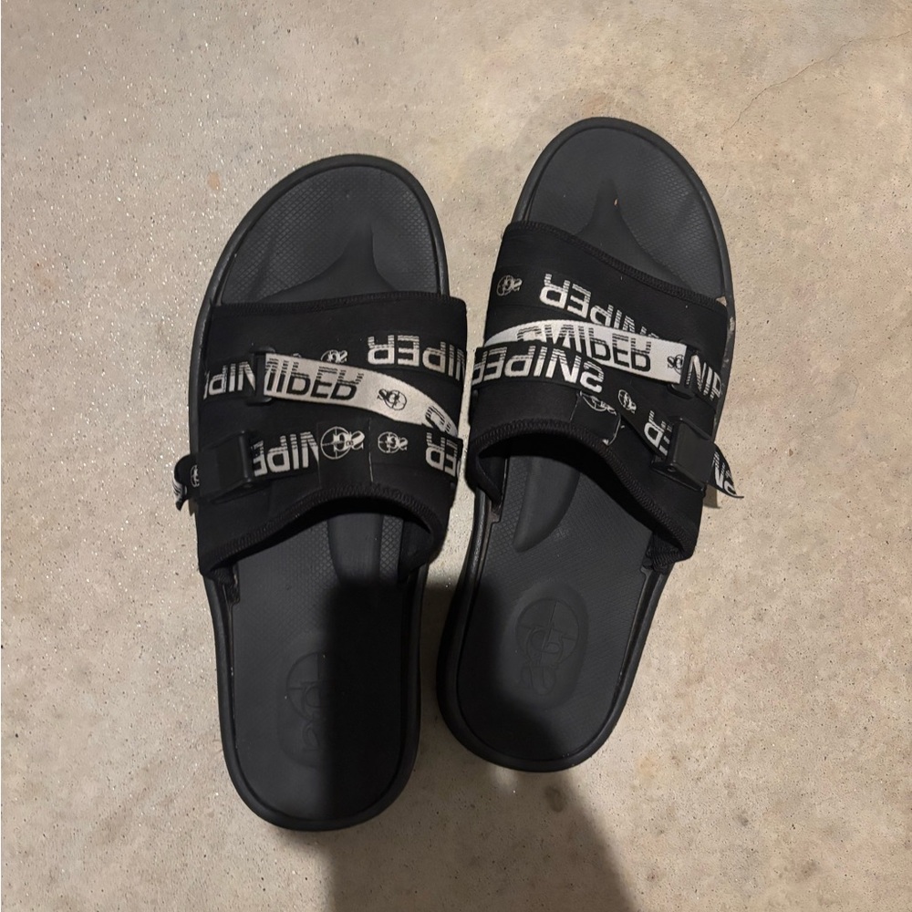 Kodak Black Sniper gang slides.. Sandals with Logo Straps